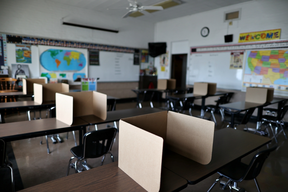 Social-distancing dividers for students at St. Benedict School in Montebello, California, are seen July 14. (CNS/Reuters/Lucy Nicholson) Social-distancing dividers for students at St. Benedict School in Montebello, California, are seen July 14. (CNS/Reuters/Lucy Nicholson)